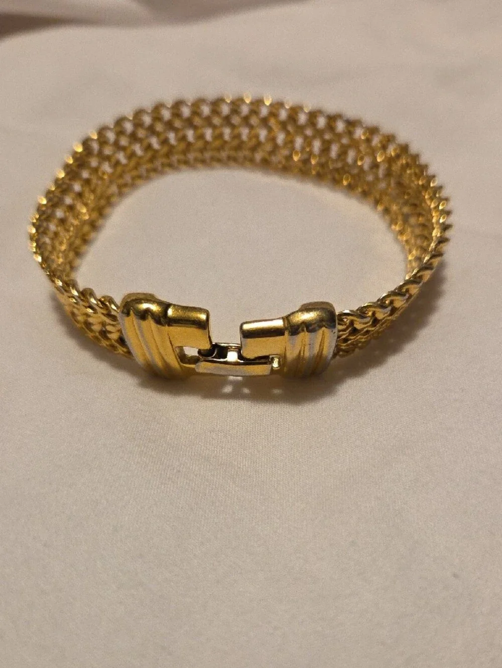 Vintage Monet Gold Toned Multi-Row Mesh Bracelet - Picture 4 of 6